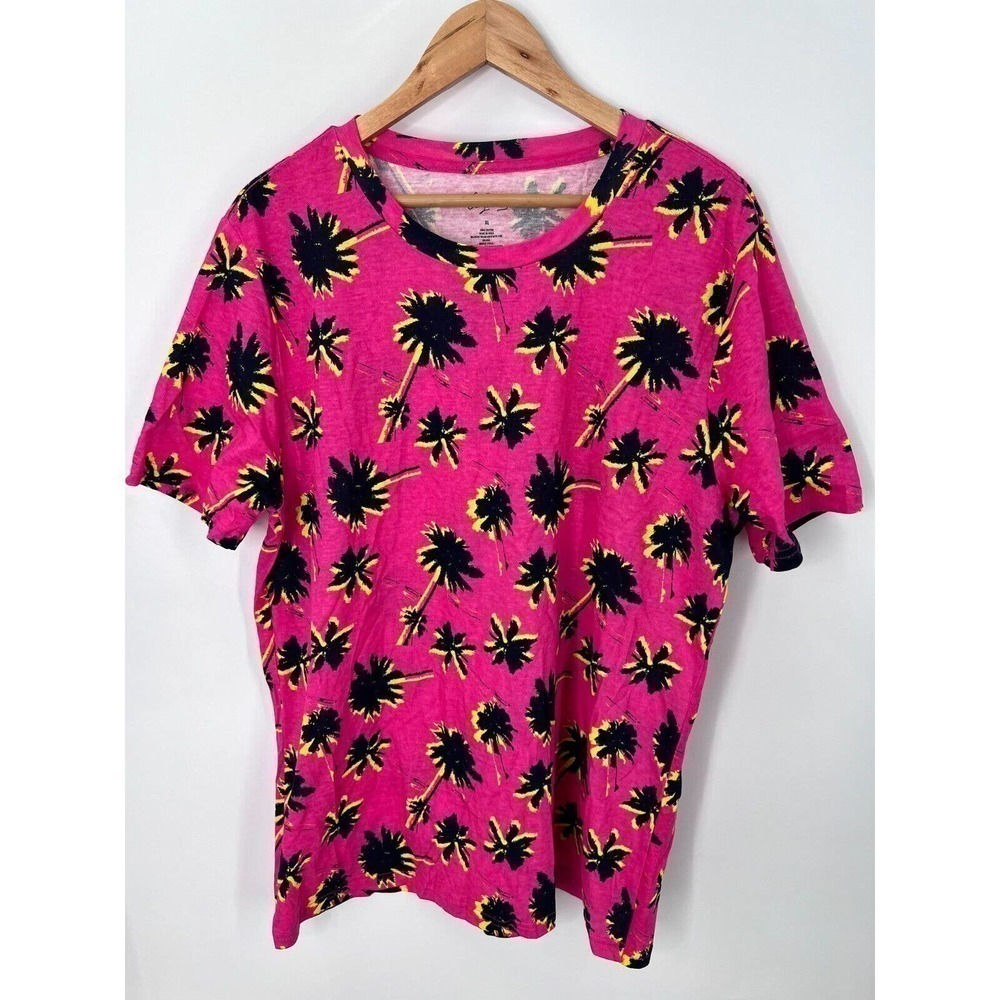 City Streets Pink Palm Tree Graphic Tee T-Shirt Short Sleeves For Men's Size XL